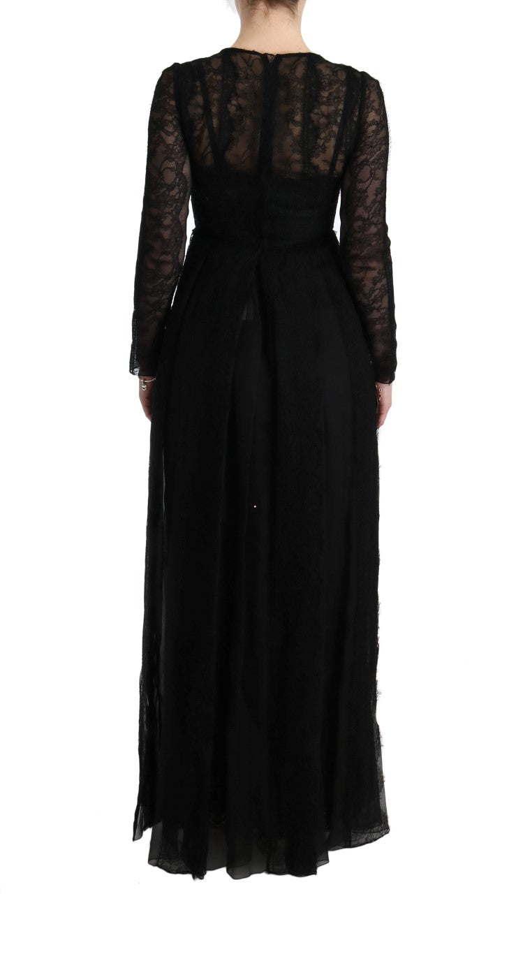 Robe fourreau en soie brodée de dentelle florale noire de Dolce &amp; Gabbana