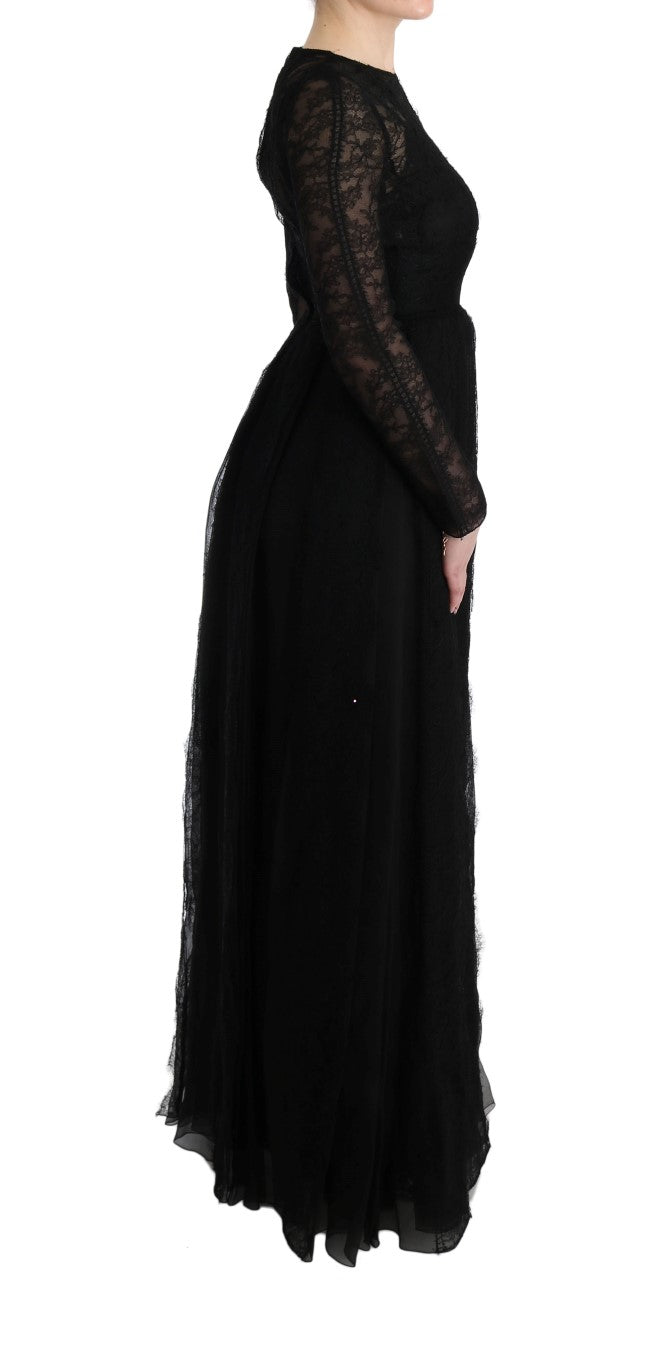 Robe fourreau en soie brodée de dentelle florale noire de Dolce &amp; Gabbana