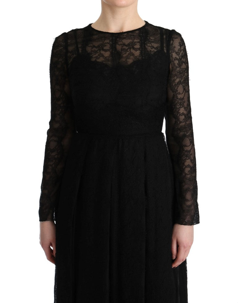 Robe fourreau en soie brodée de dentelle florale noire de Dolce &amp; Gabbana