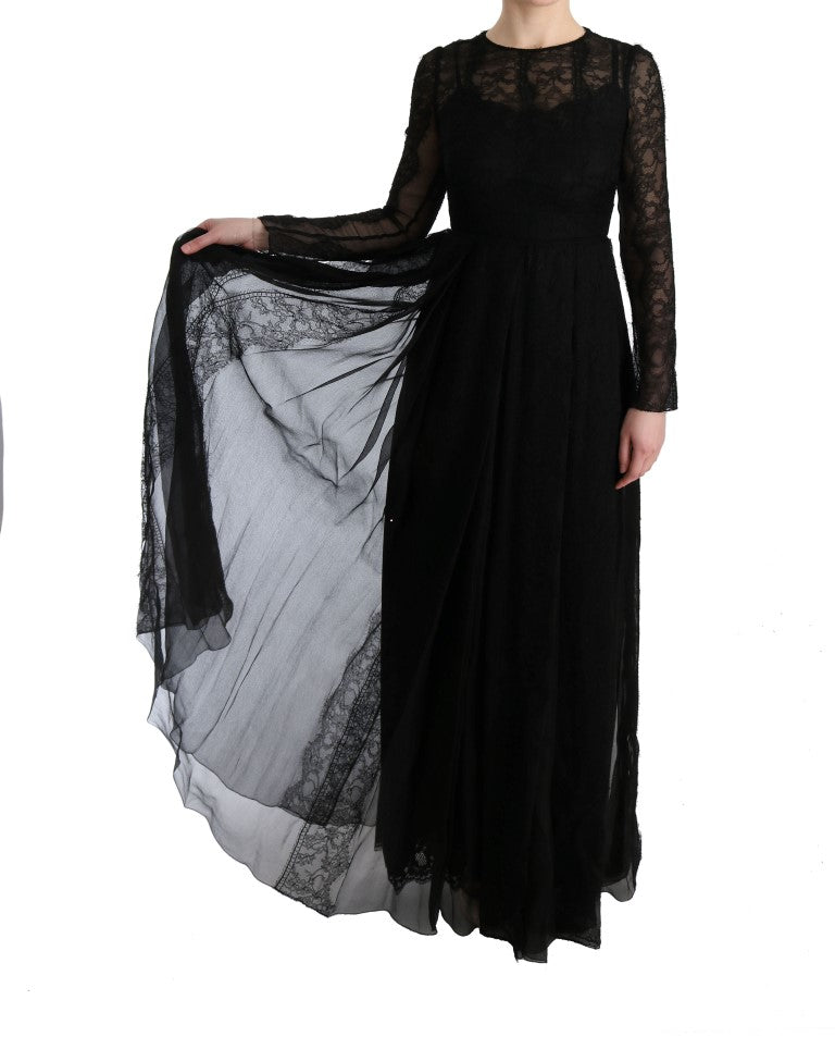 Robe fourreau en soie brodée de dentelle florale noire de Dolce &amp; Gabbana