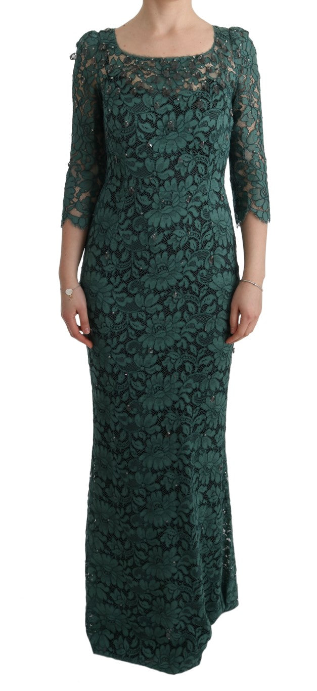 Robe fourreau Dolce &amp; Gabbana en cristal brodé floral vert.