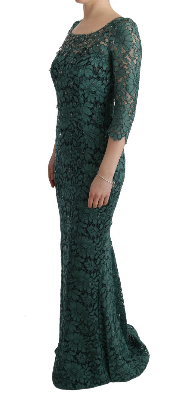 Robe fourreau Dolce &amp; Gabbana en cristal brodé floral vert.