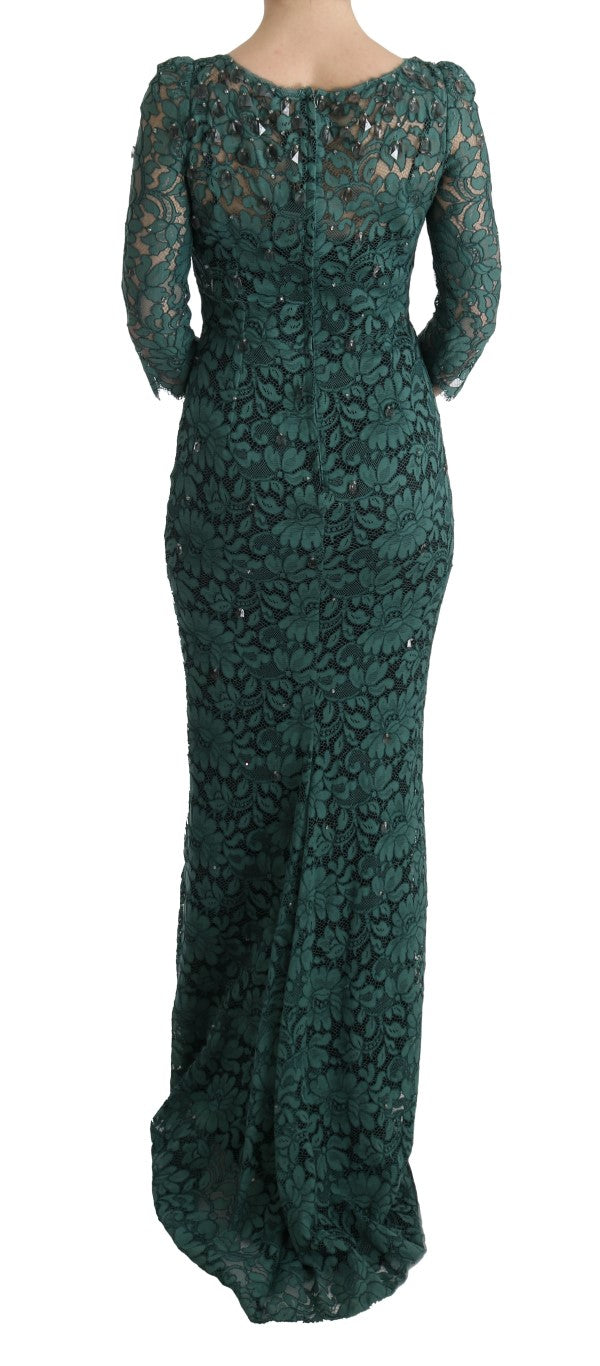 Robe fourreau Dolce &amp; Gabbana en cristal brodé floral vert.