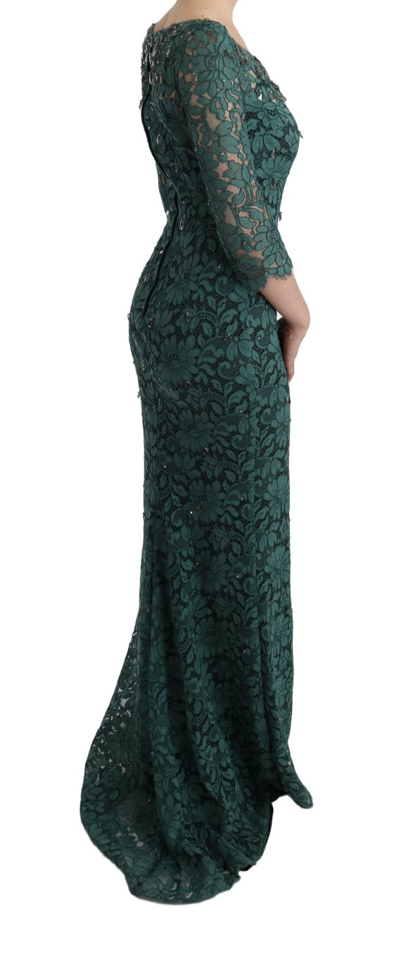 Robe fourreau Dolce &amp; Gabbana en cristal brodé floral vert.