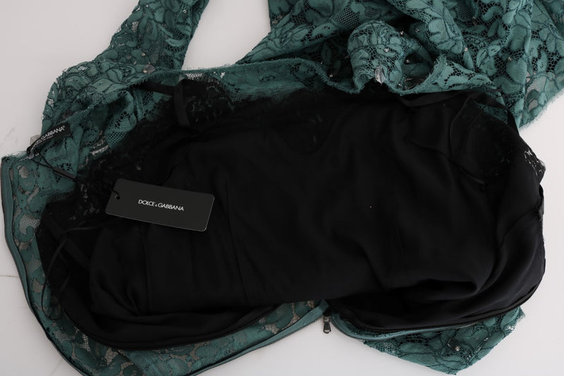 Robe fourreau Dolce &amp; Gabbana en cristal brodé floral vert.