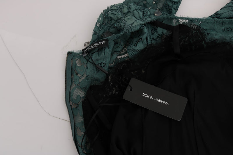 Robe fourreau Dolce &amp; Gabbana en cristal brodé floral vert.