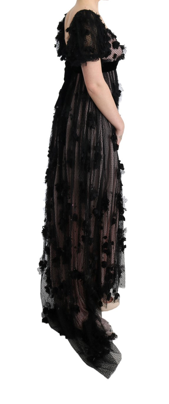 Robe chemise en soie noire et rose avec applications de Dolce &amp; Gabbana