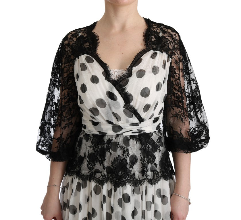 Robe à pois floraux noir et blanc de Dolce &amp; Gabbana