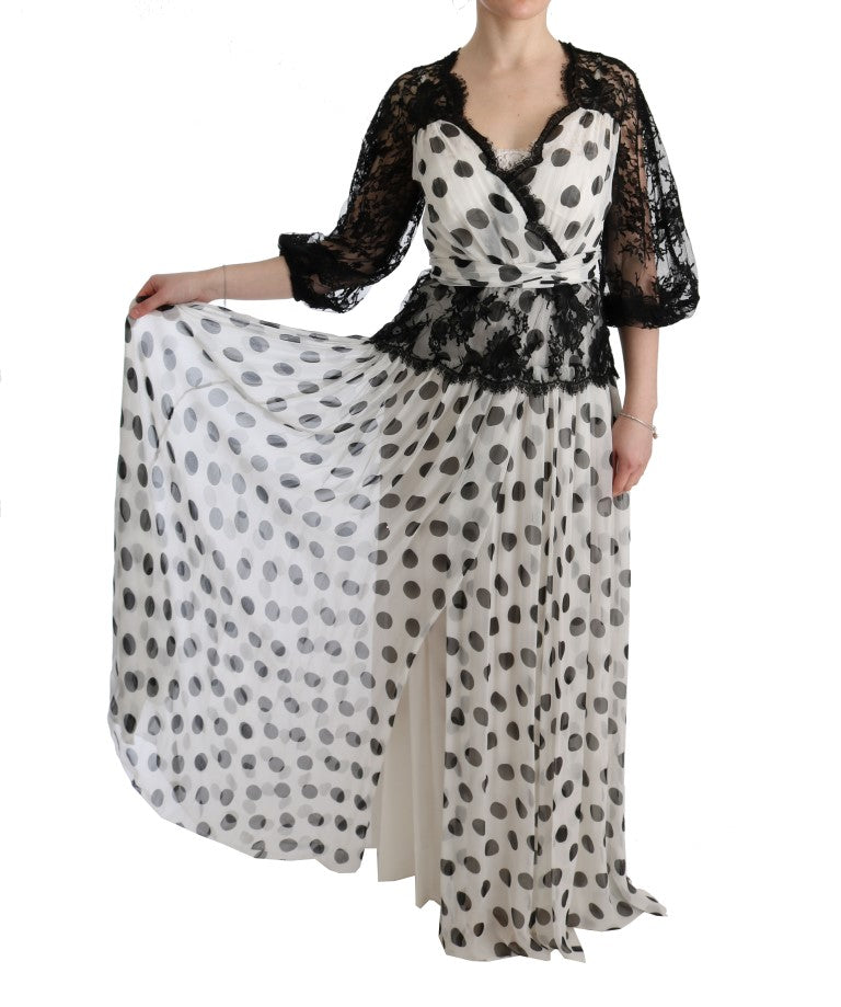 Robe à pois floraux noir et blanc de Dolce &amp; Gabbana