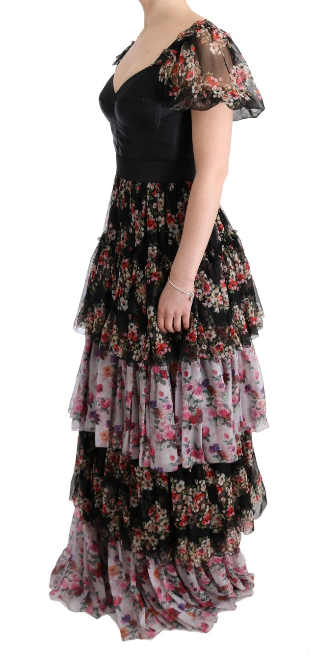 Robe longue ample à imprimé floral en soie extensible multicolore de Dolce &amp; Gabbana