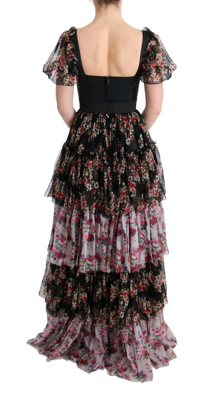 Robe longue ample à imprimé floral en soie extensible multicolore de Dolce &amp; Gabbana
