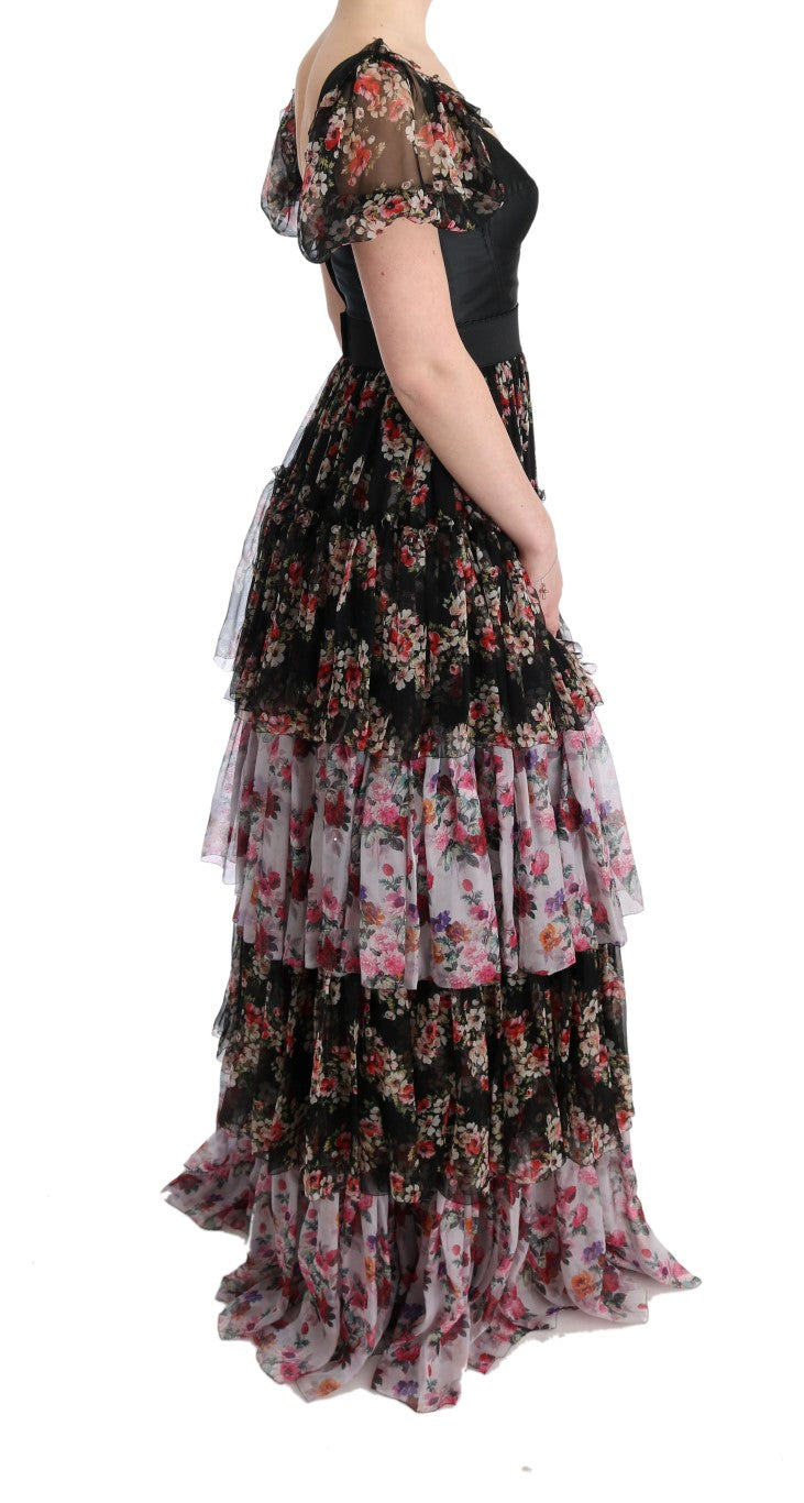 Robe longue ample à imprimé floral en soie extensible multicolore de Dolce &amp; Gabbana