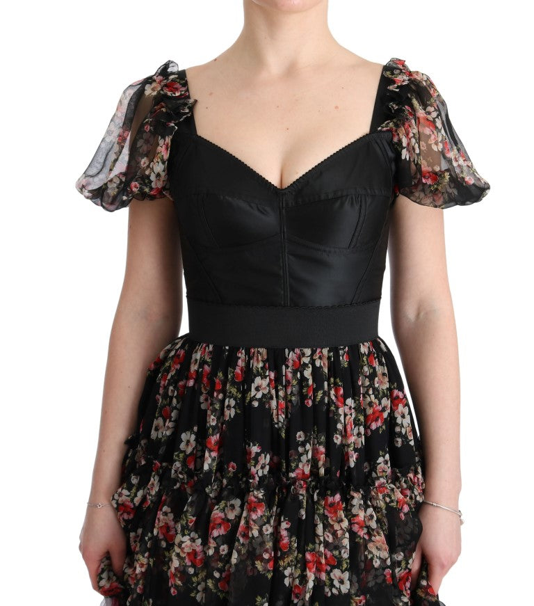 Robe longue ample à imprimé floral en soie extensible multicolore de Dolce &amp; Gabbana
