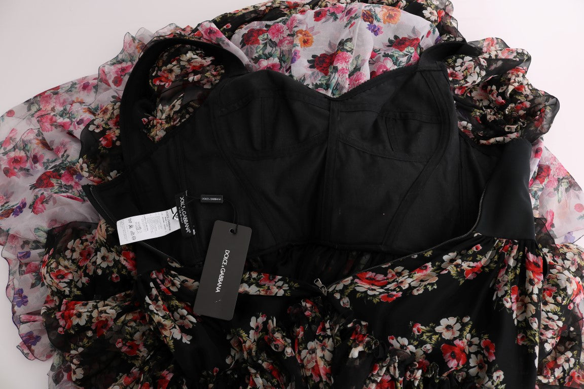 Robe longue ample à imprimé floral en soie extensible multicolore de Dolce &amp; Gabbana