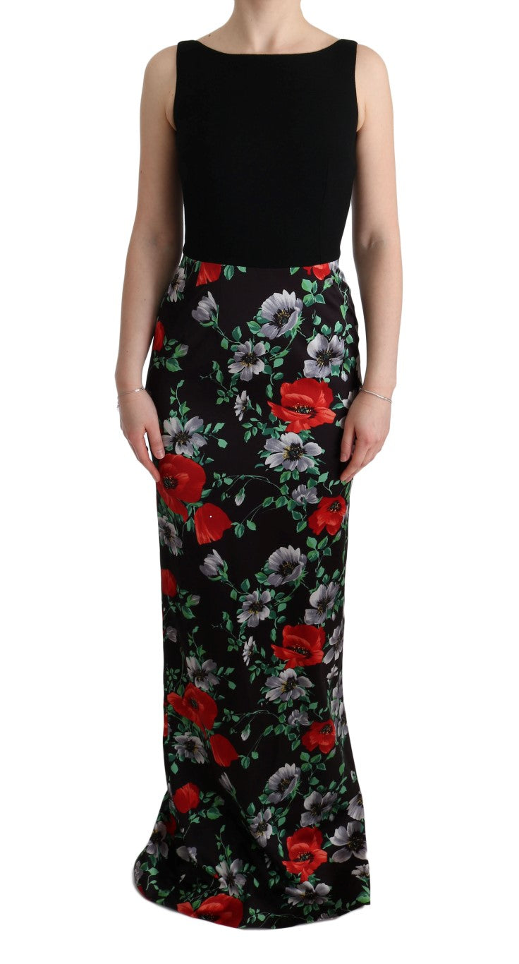 Robe longue moulante à imprimé floral multicolore en matière extensible de Dolce &amp; Gabbana