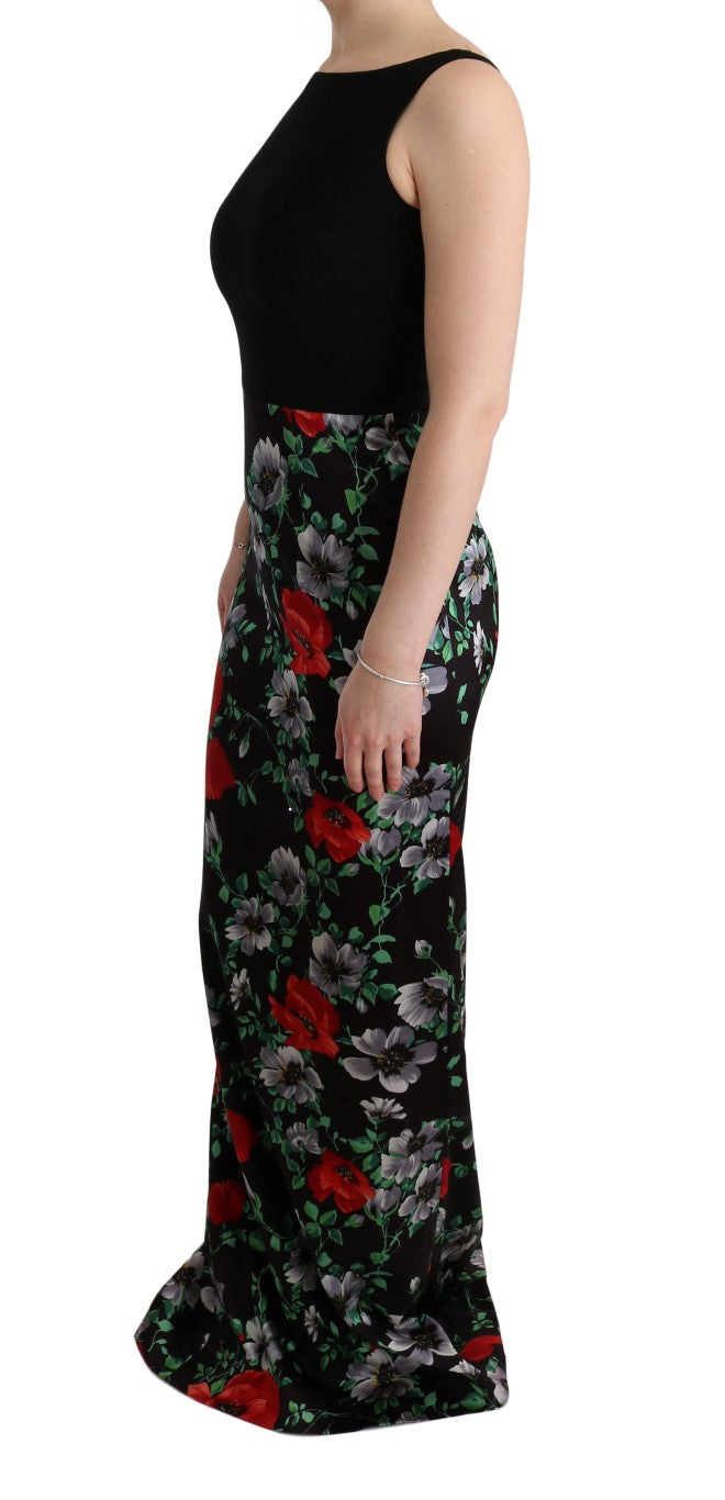 Robe longue moulante à imprimé floral multicolore en matière extensible de Dolce &amp; Gabbana