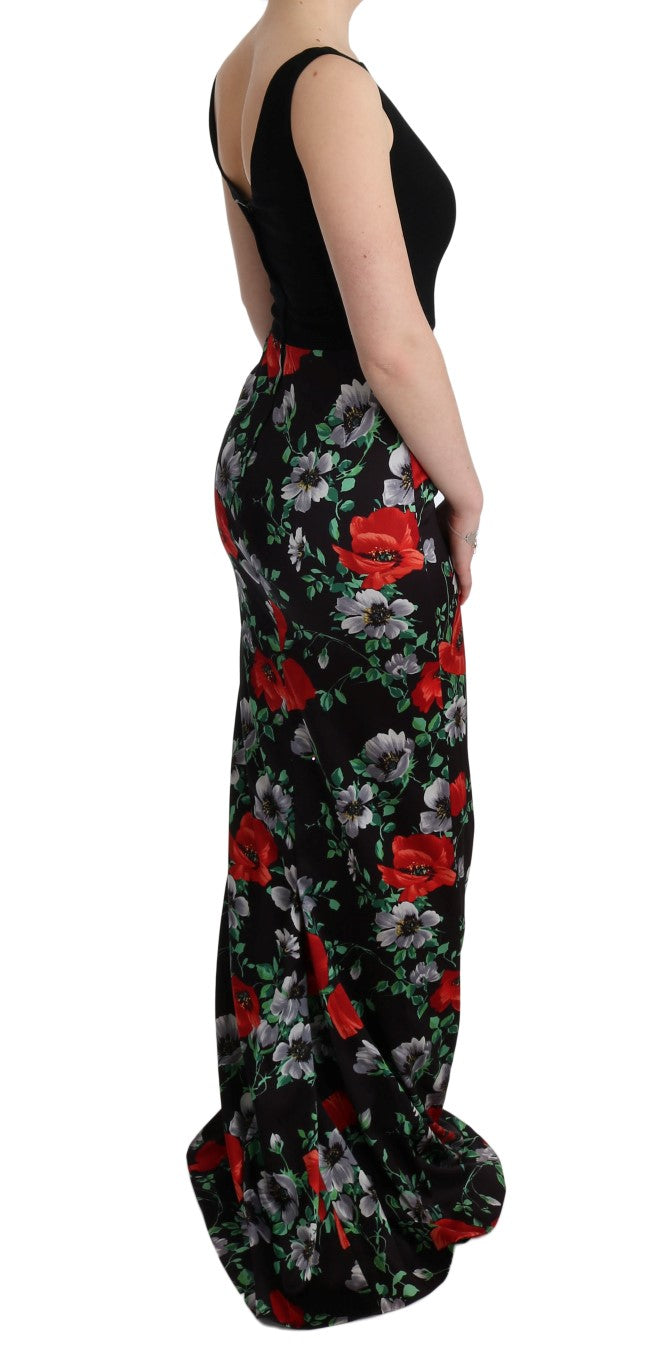Robe longue moulante à imprimé floral multicolore en matière extensible de Dolce &amp; Gabbana
