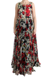 Robe longue maxi en soie multicolore à motifs floraux et cristaux de Dolce &amp; Gabbana