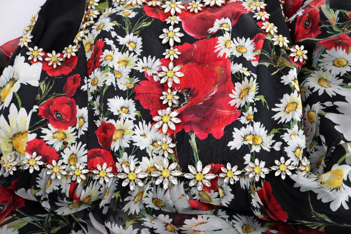 Robe longue maxi en soie multicolore à motifs floraux et cristaux de Dolce &amp; Gabbana