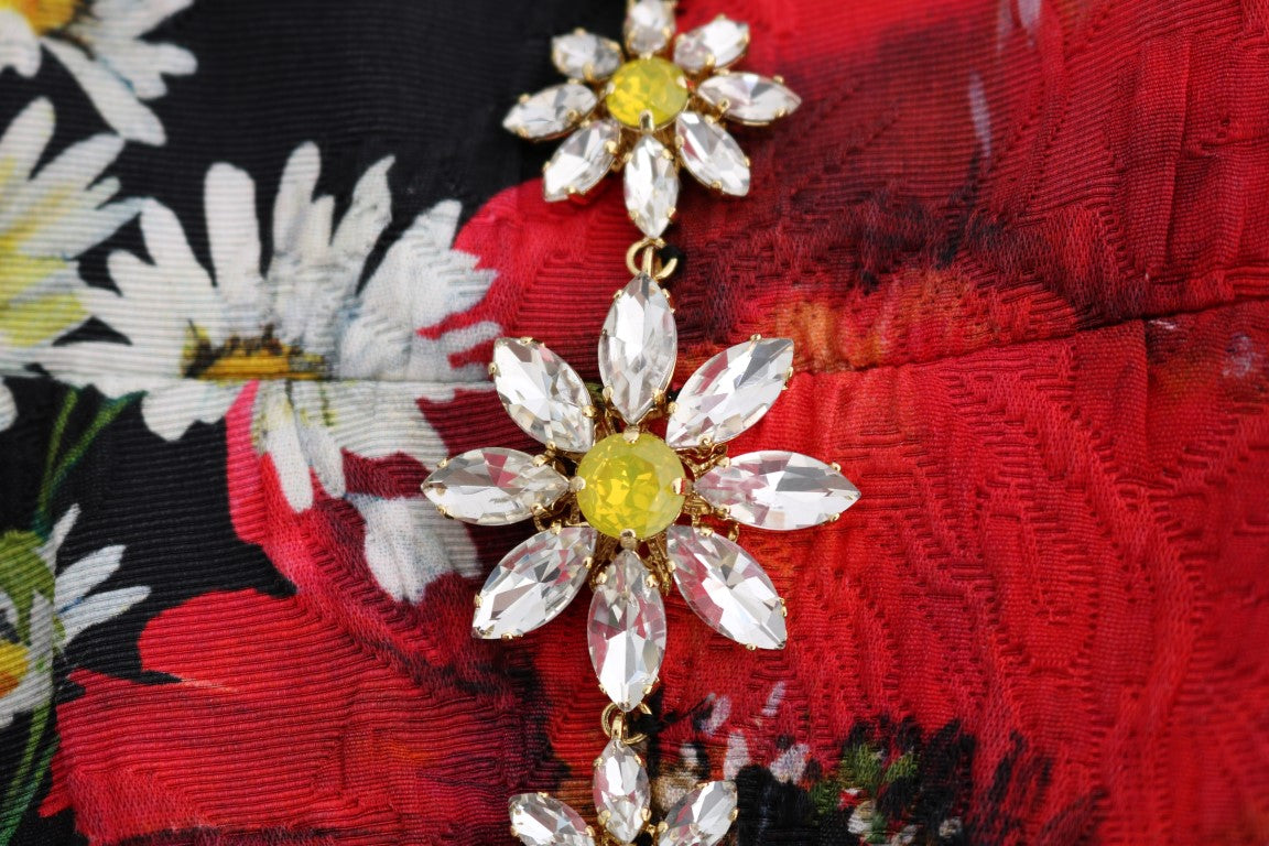 Robe longue maxi en soie multicolore à motifs floraux et cristaux de Dolce &amp; Gabbana