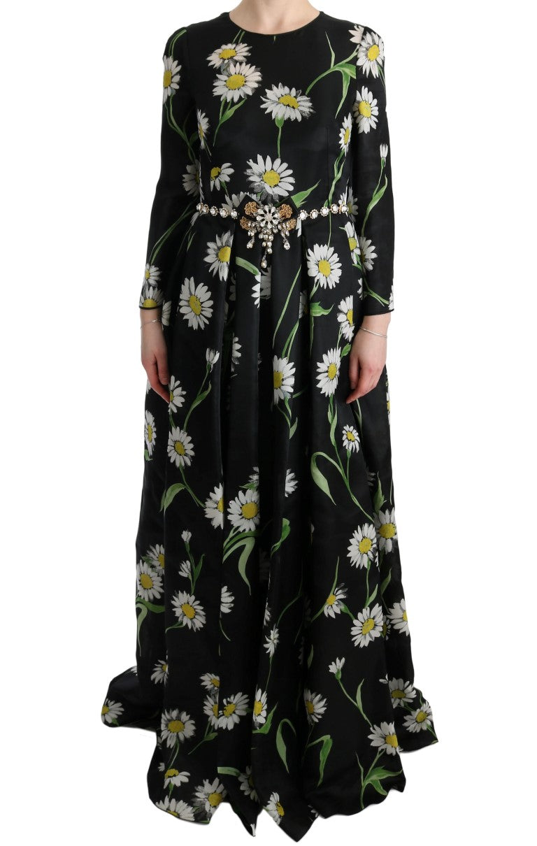 Robe longue maxi en soie multicolore à imprimé tournesol de Dolce &amp; Gabbana