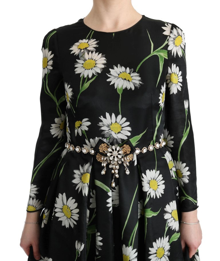 Robe longue maxi en soie multicolore à imprimé tournesol de Dolce &amp; Gabbana