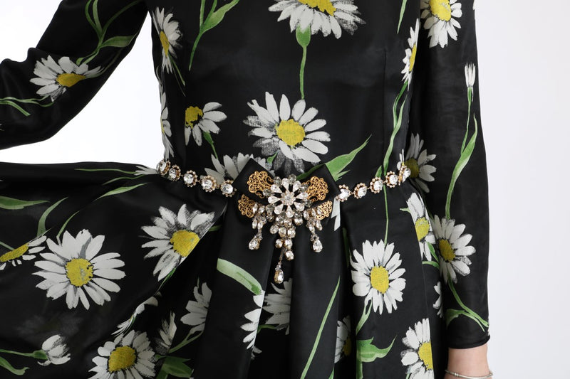 Robe longue maxi en soie multicolore à imprimé tournesol de Dolce &amp; Gabbana