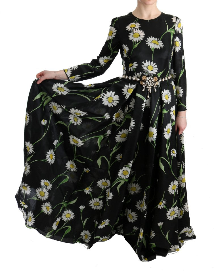 Robe longue maxi en soie multicolore à imprimé tournesol de Dolce &amp; Gabbana