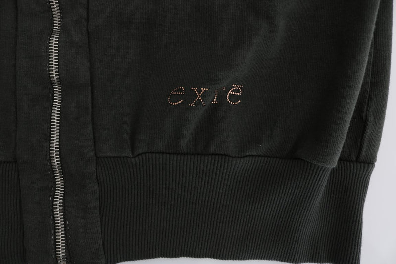 Exte Gray Top Hooded Cotton Zipper Sweater
