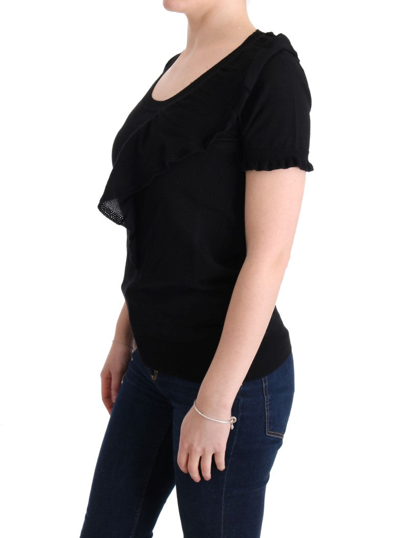 MARGHI LO' Haut, chemisier, t-shirt noir en 100% laine lanu