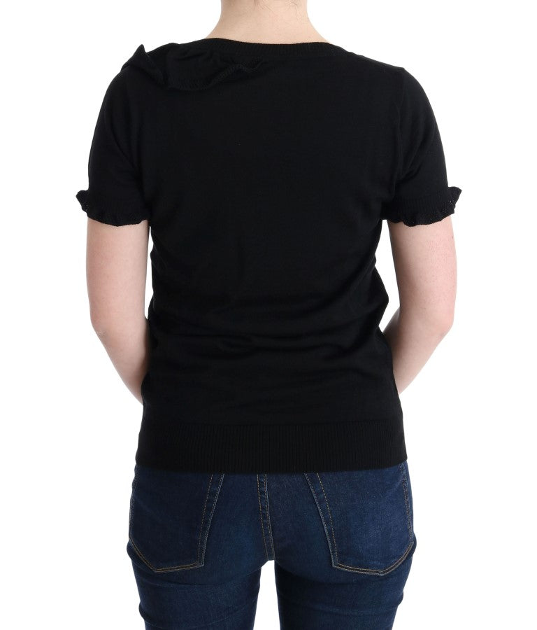 MARGHI LO' Haut, chemisier, t-shirt noir en 100% laine lanu