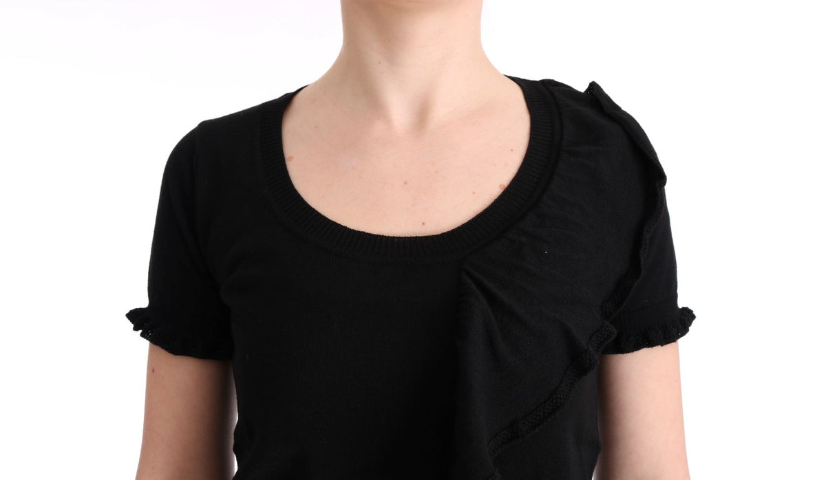 MARGHI LO' Haut, chemisier, t-shirt noir en 100% laine lanu