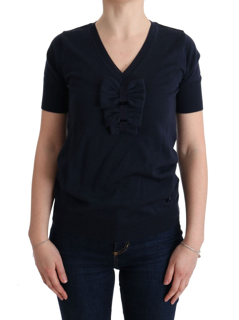 MARGHI LO' Haut chemisier bleu 100% laine Lana