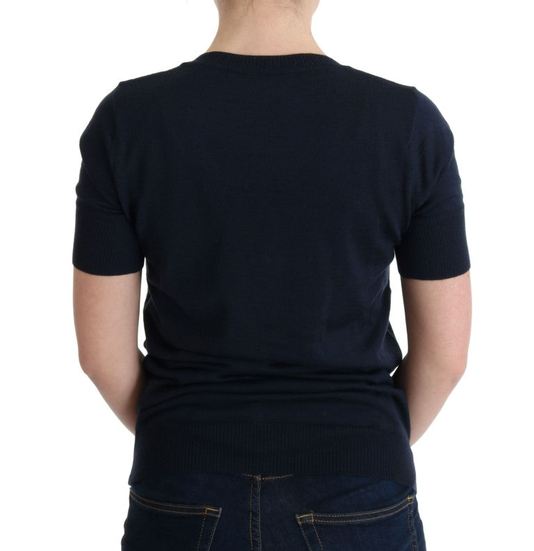 MARGHI LO' Haut chemisier bleu 100% laine Lana