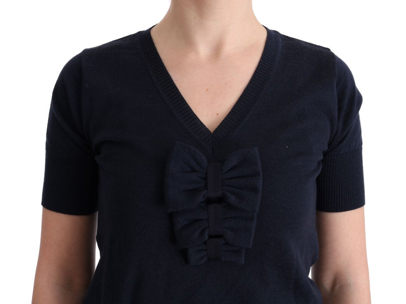 MARGHI LO' Haut chemisier bleu 100% laine Lana