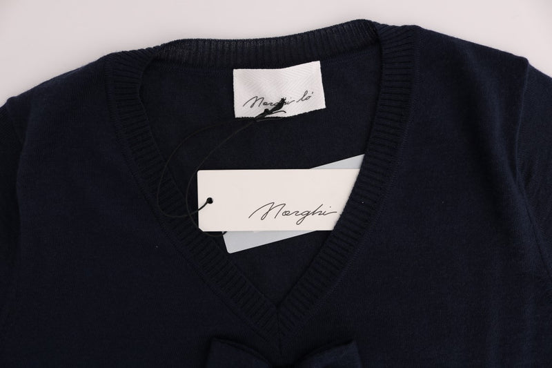 MARGHI LO' Haut chemisier bleu 100% laine Lana
