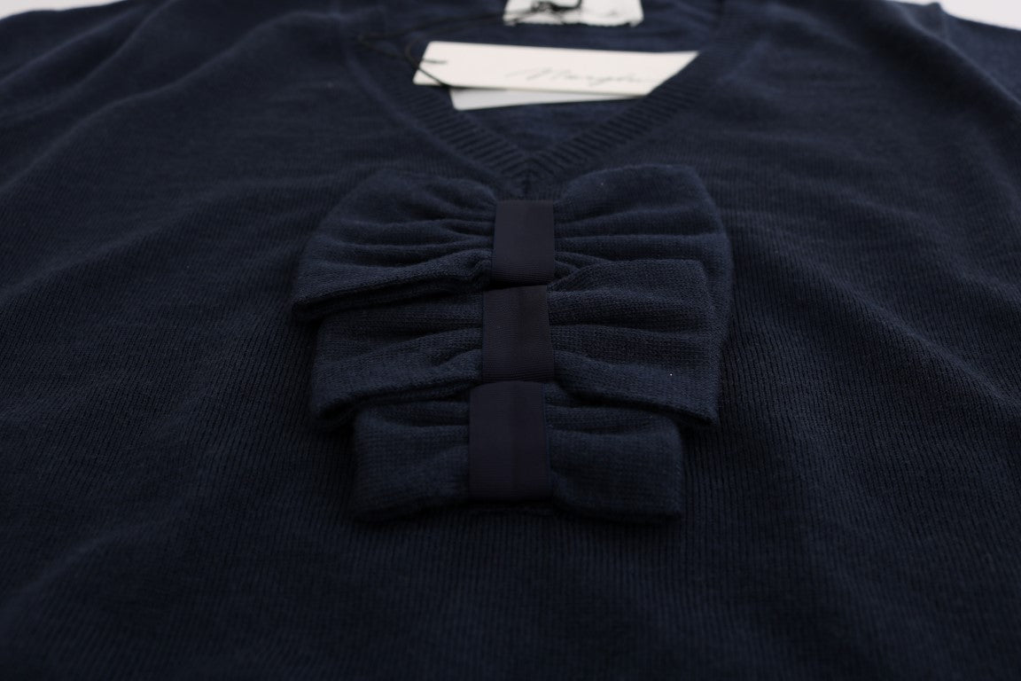 MARGHI LO' Haut chemisier bleu 100% laine Lana