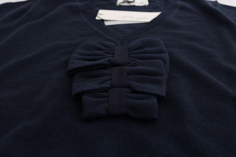 MARGHI LO' Haut chemisier bleu 100% laine Lana