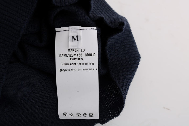 MARGHI LO' Haut chemisier bleu 100% laine Lana