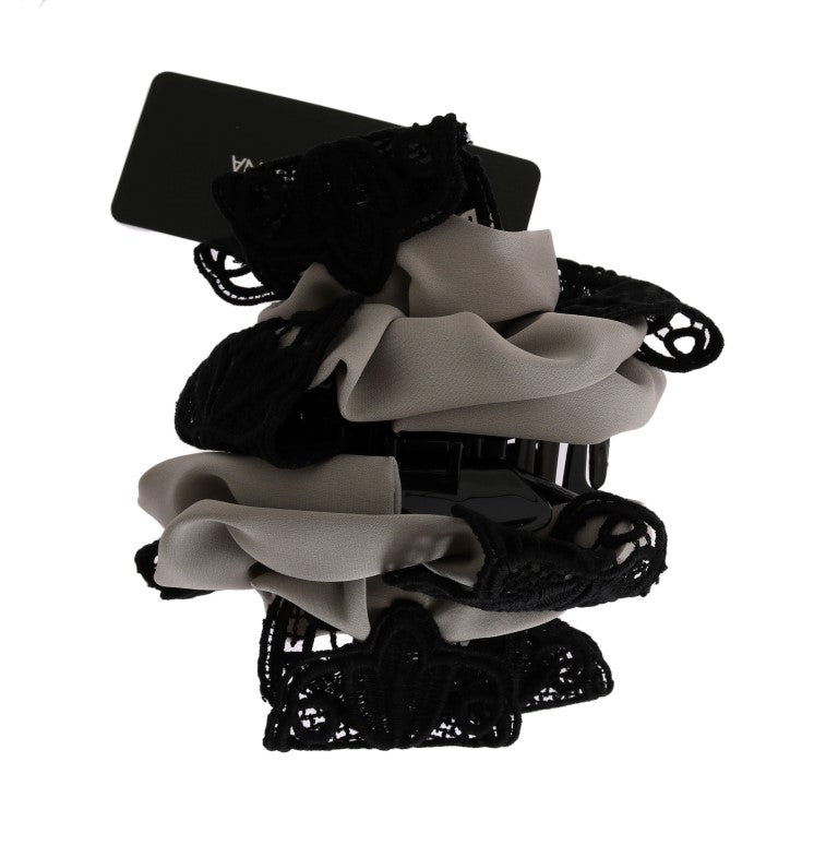 Pince à cheveux en soie grise et dentelle noire Dolce & Gabbana