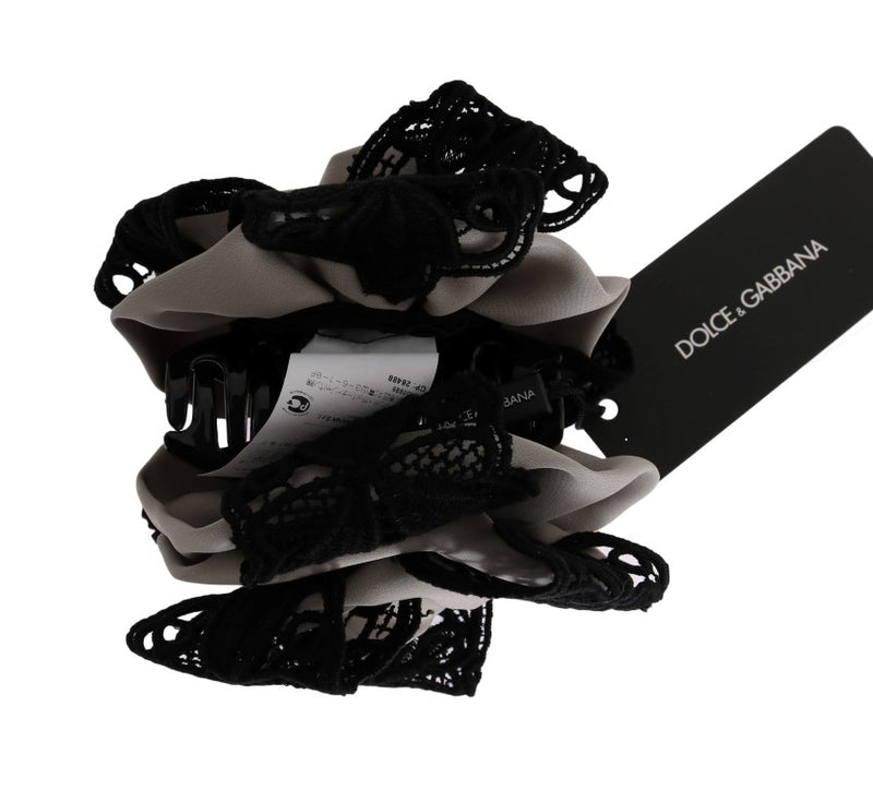 Pince à cheveux en soie grise et dentelle noire Dolce &amp; Gabbana