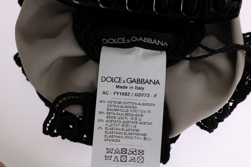 Pince à cheveux en soie grise et dentelle noire Dolce &amp; Gabbana