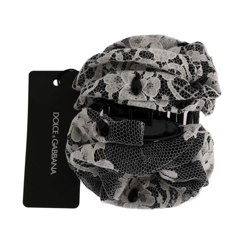 Pince à cheveux Dolce & Gabbana en dentelle florale noire et blanche avec cristaux