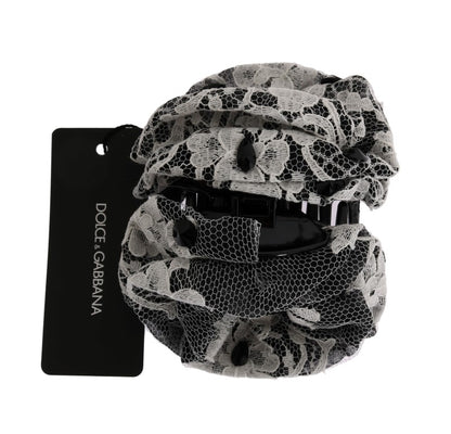 Pince à cheveux Dolce & Gabbana en dentelle florale noire et blanche avec cristaux