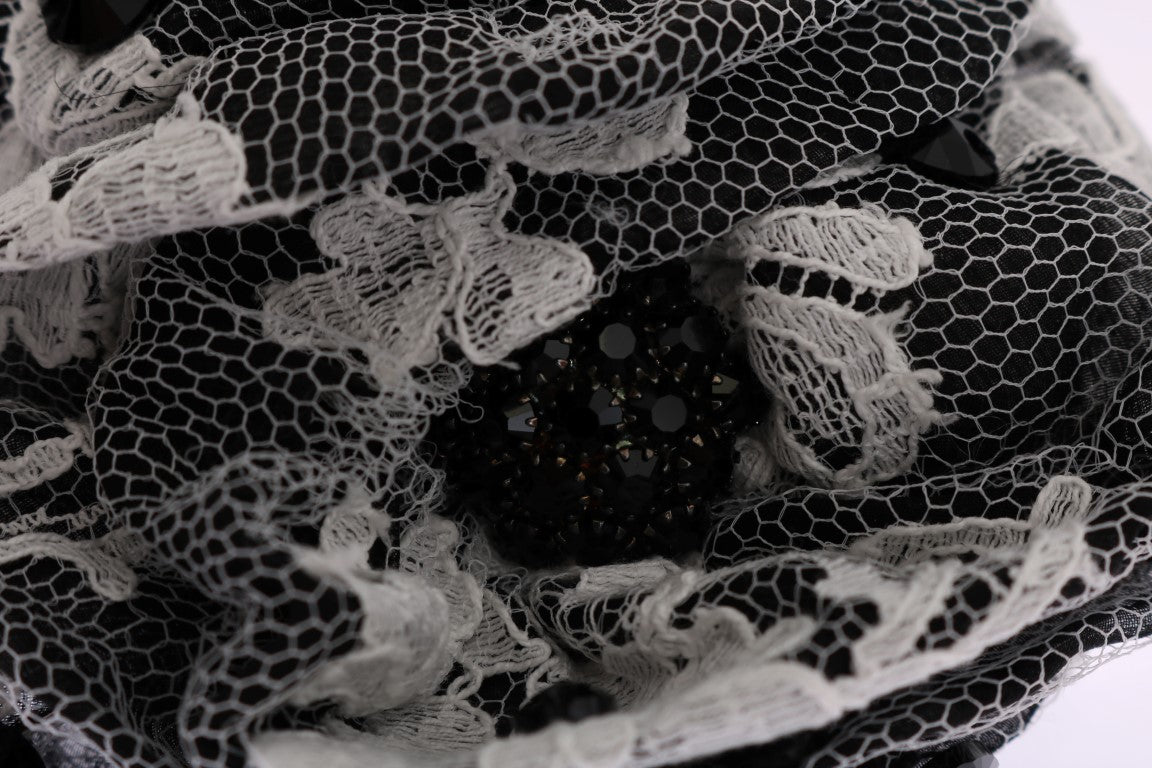 Pince à cheveux Dolce &amp; Gabbana en dentelle florale noire et blanche avec cristaux