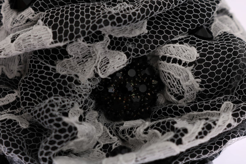 Pince à cheveux Dolce &amp; Gabbana en dentelle florale noire et blanche avec cristaux