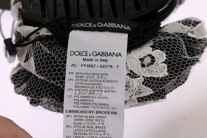 Pince à cheveux Dolce & Gabbana en dentelle florale noire et blanche avec cristaux
