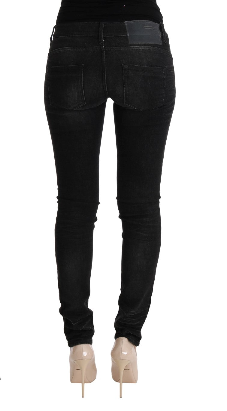 Jeans slim en coton et denim noir Acht
