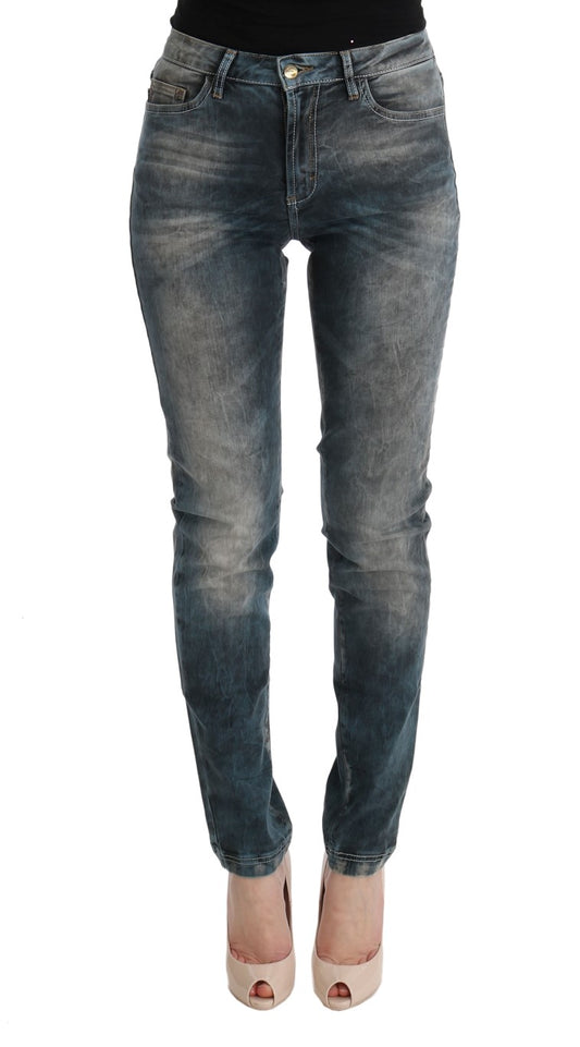 Jeans slim en coton mélangé, bleu lavé, Cavalli