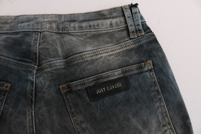 Jeans slim en coton mélangé, bleu lavé, Cavalli